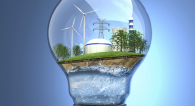 Light bulb with clean energy icons