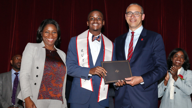 Kevin Carolina (center) with Senior Vice President for Equity Anna Branch and President Jonathan Holloway