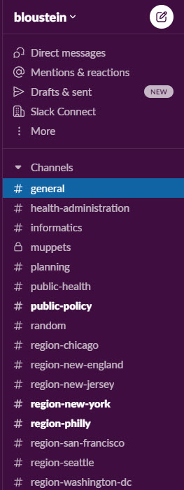 Slack screenshot of channels