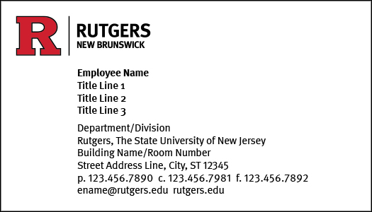 Sample Rutgers-New Brunswick unit business card