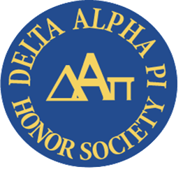 Delta Alpha Pi Honor Society logo yellow on blue