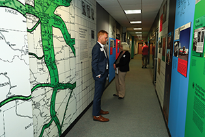 The Alan M. Voorhees Exhibit is a permanent installation on the fourth floor of the Bloustein School’s Civic Square Building, home of the Alan M. Voorhees Transportation Center. The exhibit is open during normal operating hours of the building.