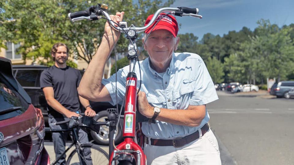 East Coast Greenway Alliance Advisory Board member, professor and author John Pucher, 75, is a regular rider of the East Coast Greenway in Raleigh, North Carolina.