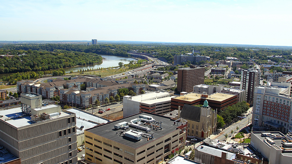 Aerial View of the City of New Brunswick, NJ and the Raritan River
